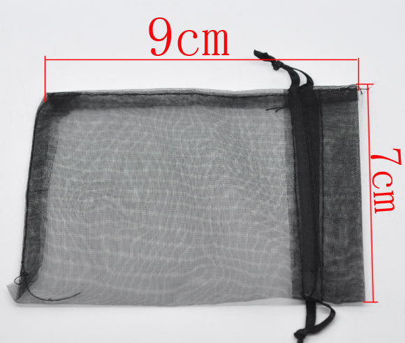 50 Organza Gift Bags, solid black, 9cm x 7cm, 3-1/2" x 2-3/4"  bag0008
