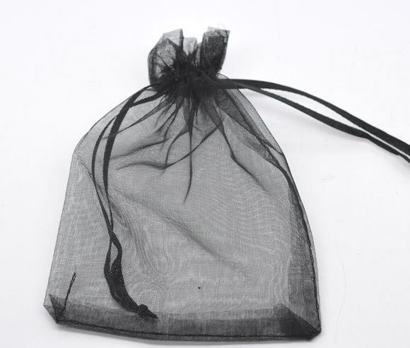 50 Organza Gift Bags, solid black, 9cm x 7cm, 3-1/2" x 2-3/4"  bag0008