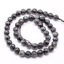 10mm Round NORWEGIAN LABRADORITE Beads, FACETED Natural Gemstones . shades of black, grey, full strand, glb0013