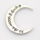 5 sets I Love You To the Moon and Back Pendant Charms, large crescent moon charms and silver circle disc, silver tone,  29x27mm, chs2188