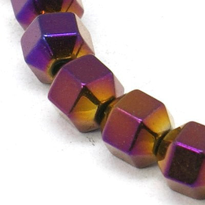 6mm Faceted Hexagon Hematite Loose Beads, PURPLE and GOLD titanium plated, 6x6mm (1/4") ghe0105