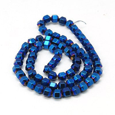 6mm Faceted Hexagon Hematite Loose Beads, METALLIC BLUE titanium plated, 6x6mm (1/4") ghe0106