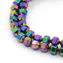 6mm Faceted Hexagon Hematite Loose Beads, RAINBOW titanium plated, 6x4mm, ghe0107