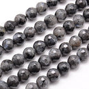 10mm Round NORWEGIAN LABRADORITE Beads, FACETED Natural Gemstones . shades of black, grey, full strand, glb0013