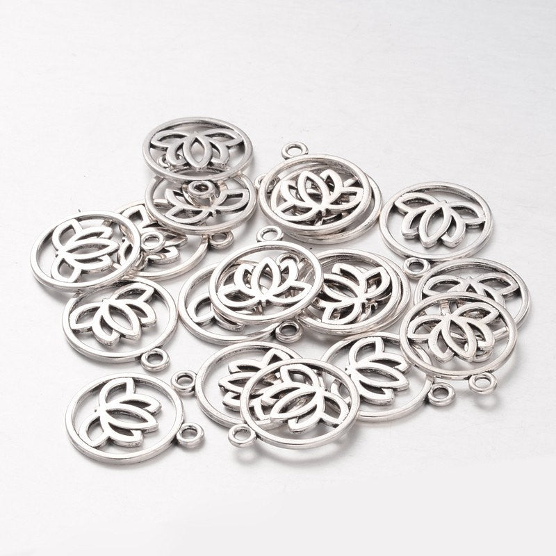 10 Silver Pewter LOTUS FLOWER Charm Pendants, meditation charms, yoga charms, chs2189