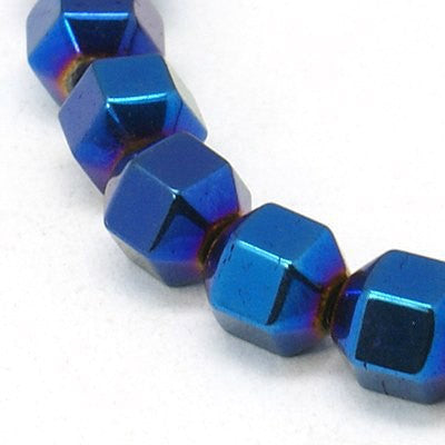 6mm Faceted Hexagon Hematite Loose Beads, METALLIC BLUE titanium plated, 6x6mm (1/4") ghe0106
