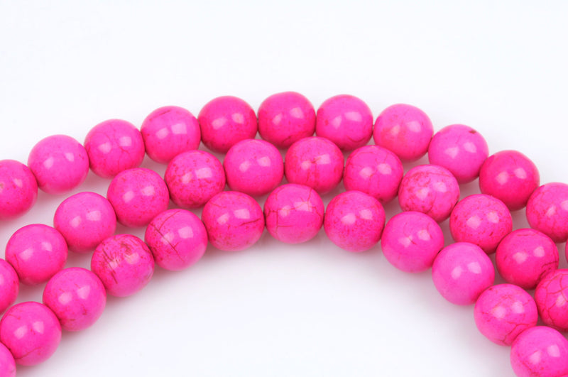 1 strand Synthetic Howlite Stone Beads ROUND Ball 10mm, HOT PINK how0193