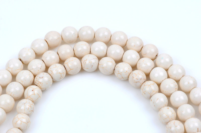 1 strand Synthetic Howlite Stone Beads ROUND Ball 10mm, IVORY WHITE how0192