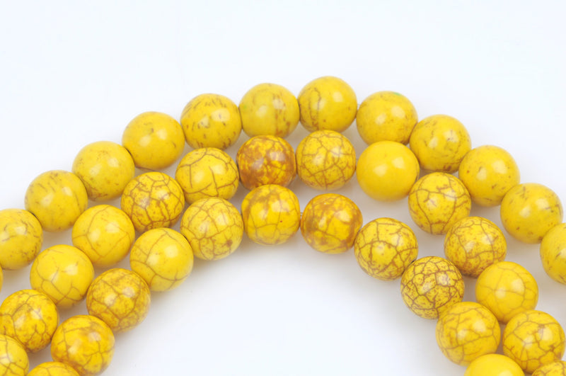 1 strand Synthetic Howlite Stone Beads ROUND Ball 8mm, LEMON YELLOW how0205