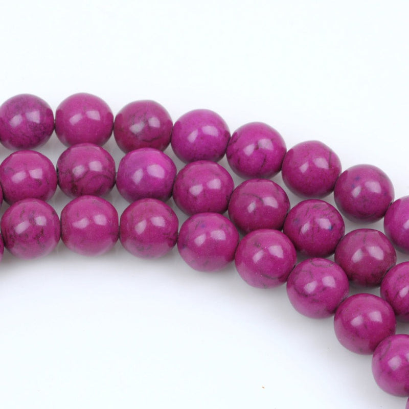 12mm FUCHSIA PINK PURPLE Howlite Gemstone Beads, full strand,  how0409