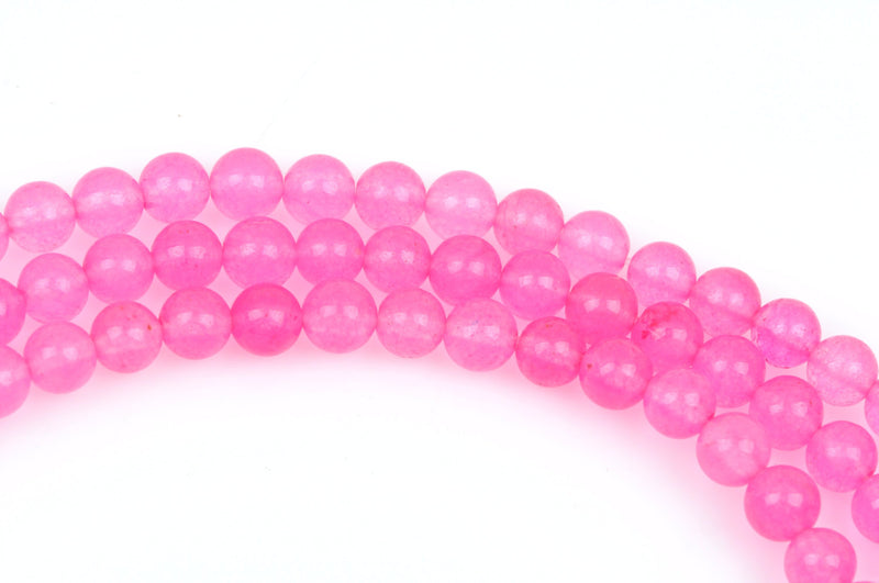 6mm BRIGHT PINK Round Jade Gemstone Beads, full strand, about 63 beads gjd0131