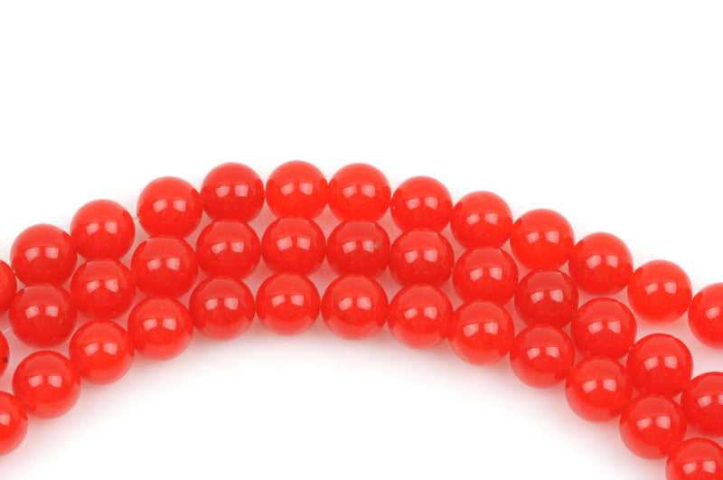 8mm WATERMELON RED Round Dyed Jade Gemstone Beads . 15.5" strand . about 51 beads gjd0024