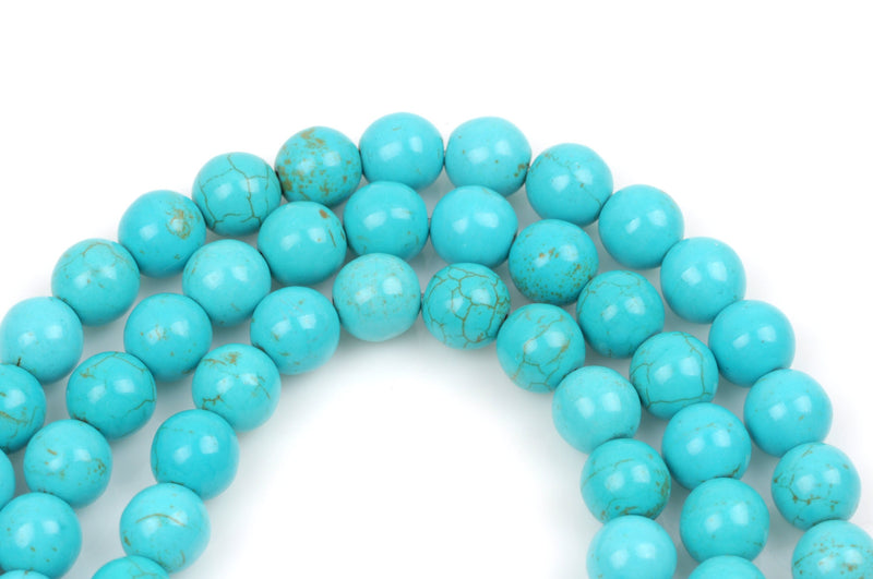 12mm Turquoise Blue Round Howlite Stone Beads, full strand,  how0275