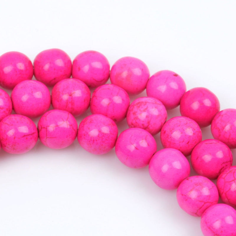 12mm Howlite HOT PINK Beads ROUND Ball, full strand, how0279