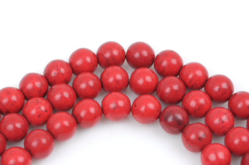 8 Large Howlite Stone Beads ROUND Ball 16mm, BRIGHT RED how0244