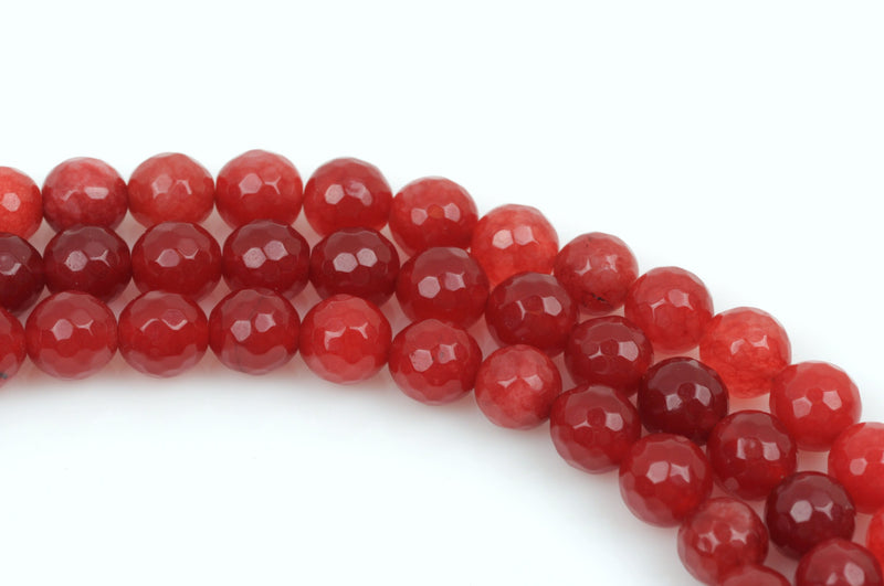 8mm Round Dyed Faceted Pastel Dark RUBY RED JADE Gemstone Beads, full strand, gjd0005