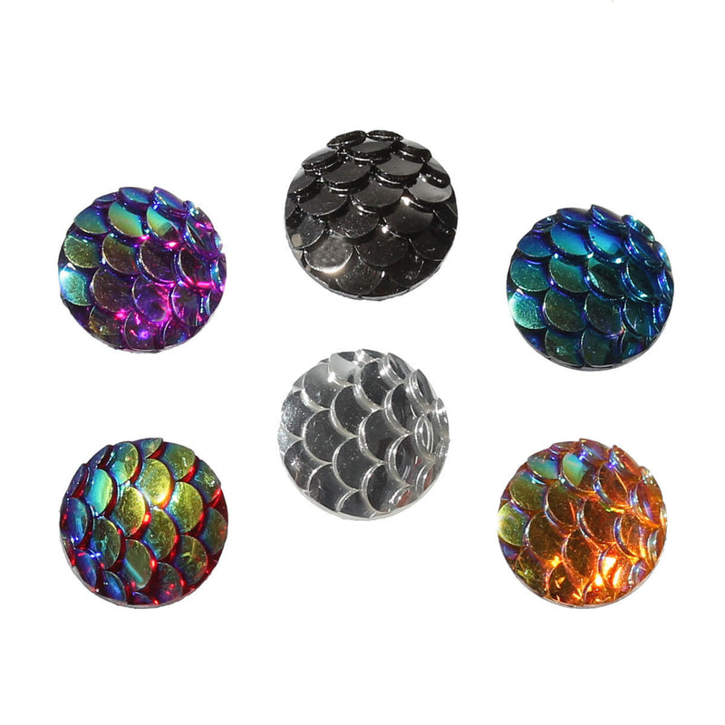 10mm MERMAID FISH SCALE Round Resin Metallic Cabochons, mixed colors, 10 pieces, 3/8"  cab0396