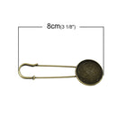 10 Bronze Metal Stick Pins, brooch pins, safety pins, fits 25mm (1") round cabochons bezel tray, shawl scarf pins, fin0495