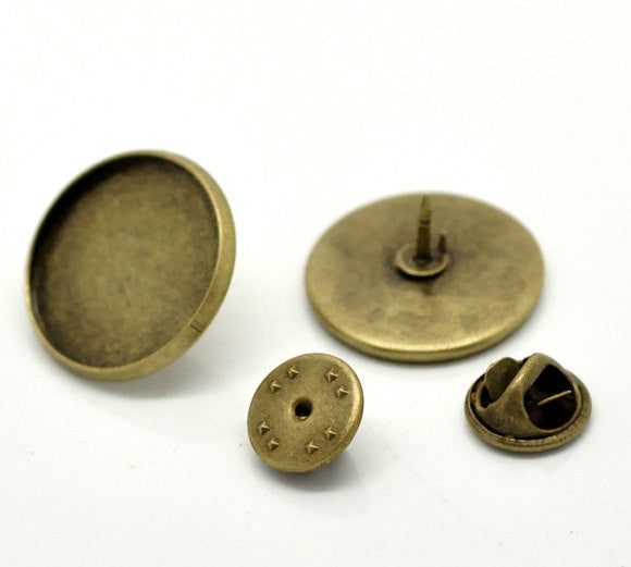 10 Bronze Metal TIE TACK Pins, brooch pins, fits 12mm (1/2") round cabochons bezel tray, clutch back pins, pin0103
