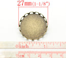 10 Bronze Metal Pins, brooch pins, fits 25mm (1") round cabochonsfiligree bezel tray, pin backs, fin0497