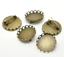 10 Bronze Metal Pins, brooch pins, fits 25mm (1") round cabochonsfiligree bezel tray, pin backs, fin0497