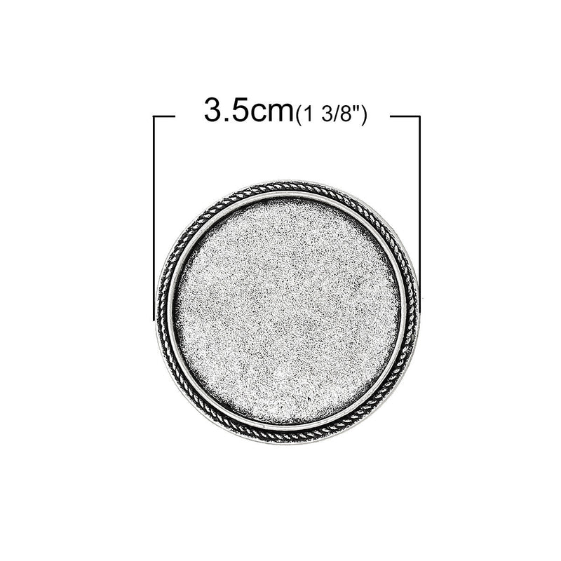 10 Antiqued Silver Brooch Pin with Bezel Cabochon Tray, 1-1/8" Bezel Tray (fits 30mm) pin blanks, pin0089