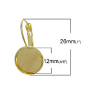 10 (5 pairs) bright gold plated cabochon bezel setting lever back earring components, fits 12mm round inside tray fin0498