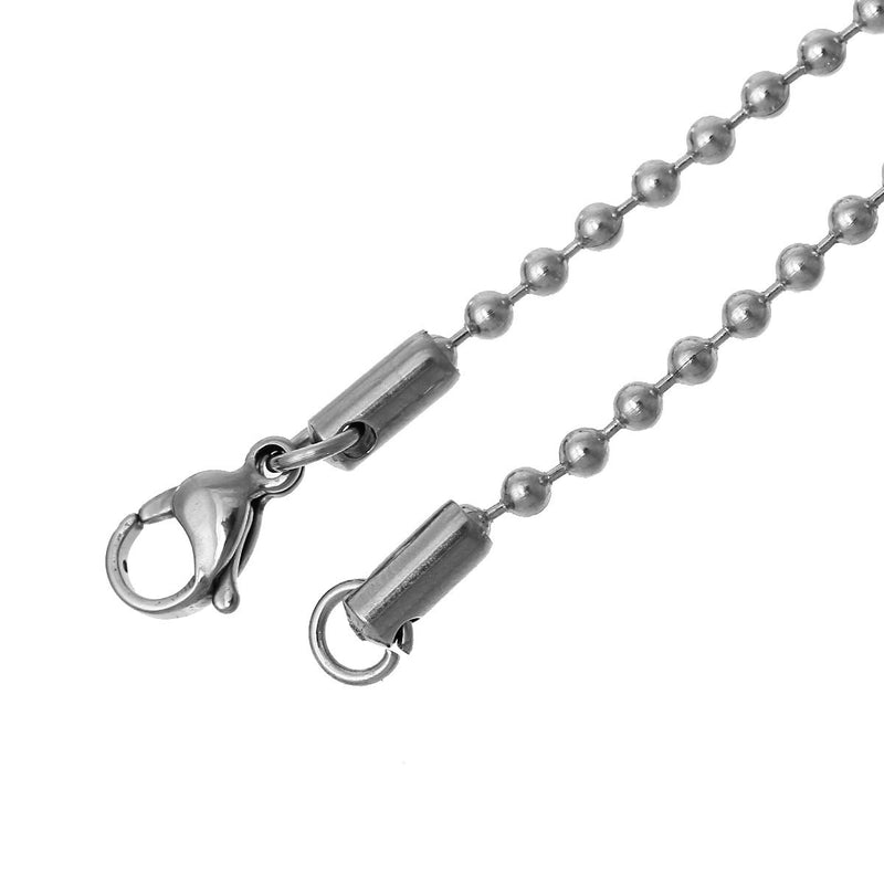 1 Stainless Steel BALL Chain Necklaces with Lobster Clasp, 2mm bead chain, non-tarnish, 16" long fch0331