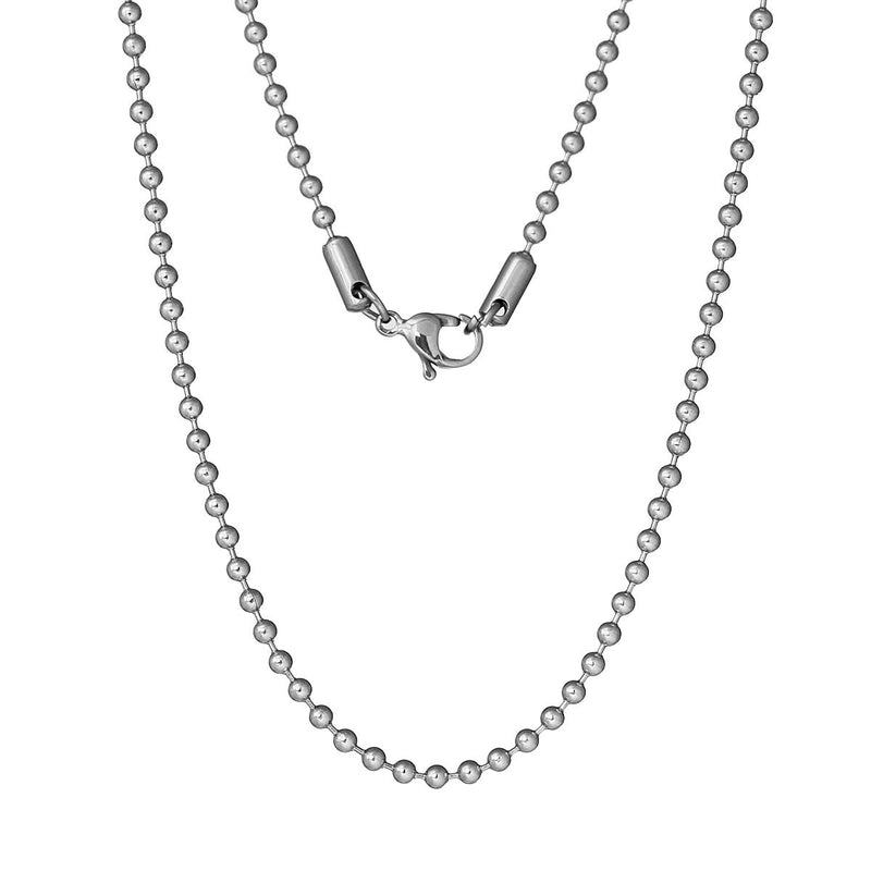 1 Stainless Steel BALL Chain Necklaces with Lobster Clasp, 2mm bead chain, non-tarnish, 16" long fch0331