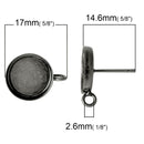10 (5 pairs) distressed gunmetal brass cabochon bezel setting earring post components, with loop, fits 12mm round inside bezel tray  fin0503