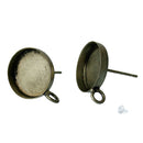 10 (5 pairs) distressed bronze brass cabochon bezel setting earring post components, with loop, fits 12mm round inside bezel tray  fin0504