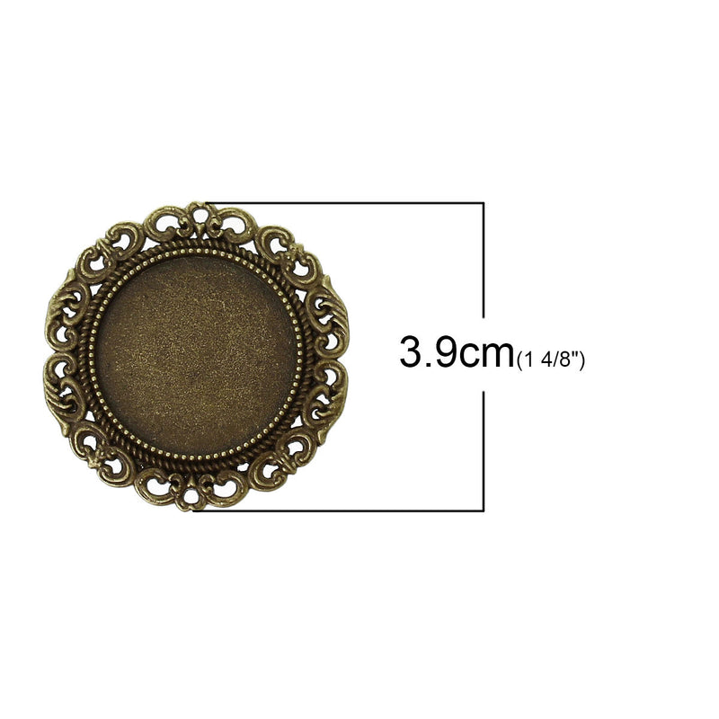 10 Antiqued Bronze Brooch Pin with Bezel Cabochon Tray, 1" Bezel Tray (fits 25mm) pin blanks, pin0086