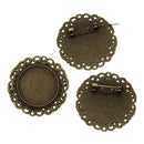 10 Antiqued Bronze Brooch Pin with Bezel Cabochon Tray, 1" Bezel Tray (fits 25mm) pin blanks, pin0086