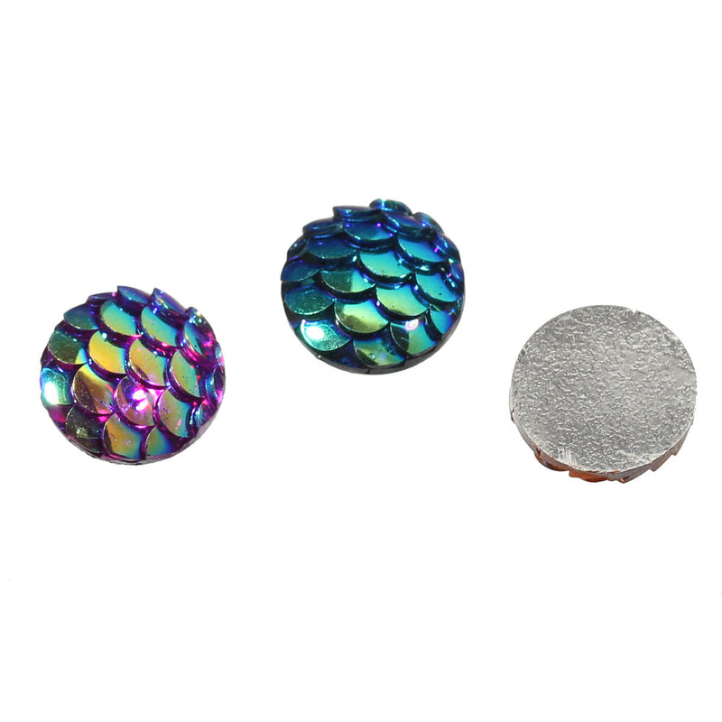 10mm MERMAID FISH SCALE Round Resin Metallic Cabochons, mixed colors, 10 pieces, 3/8"  cab0396