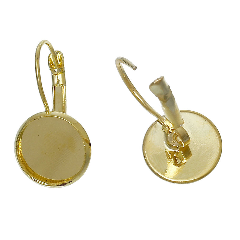 10 (5 pairs) bright gold plated cabochon bezel setting lever back earring components, fits 12mm round inside tray fin0498