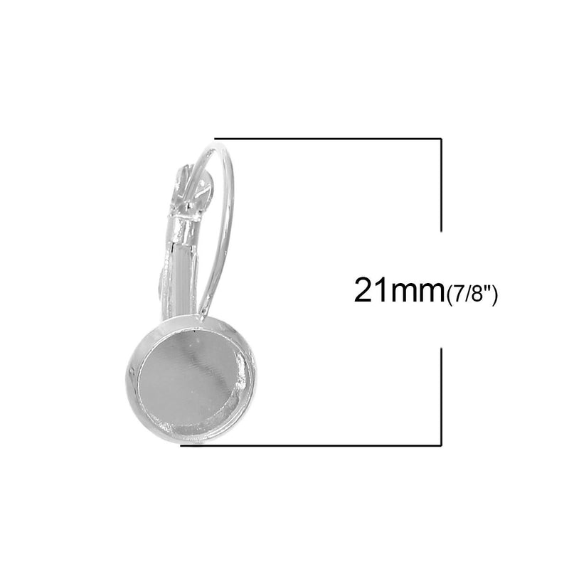10 (5 pairs) silver tone cabochon bezel setting lever back earring components, fits 8mm round inside tray fin0499