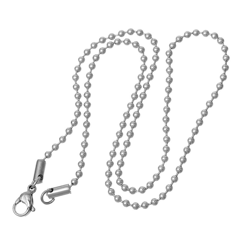 1 Stainless Steel BALL Chain Necklaces with Lobster Clasp, 2mm bead chain, non-tarnish, 16" long fch0331