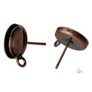 10 (5 pairs) COPPER brass cabochon bezel setting earring post components, with loop, fits 12mm round inside bezel tray  fin0501