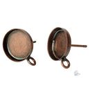 10 (5 pairs) COPPER brass cabochon bezel setting earring post components, with loop, fits 12mm round inside bezel tray  fin0501