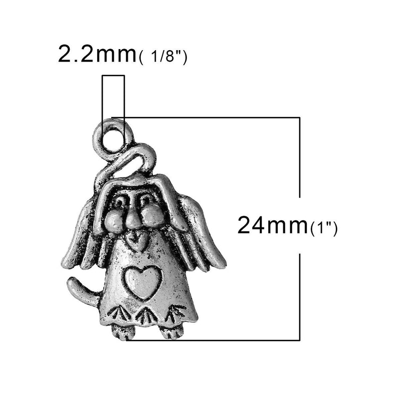 10 DOG with ANGEL Wings Silver Tone Charm Pendant, pet memorial charms, chs2191