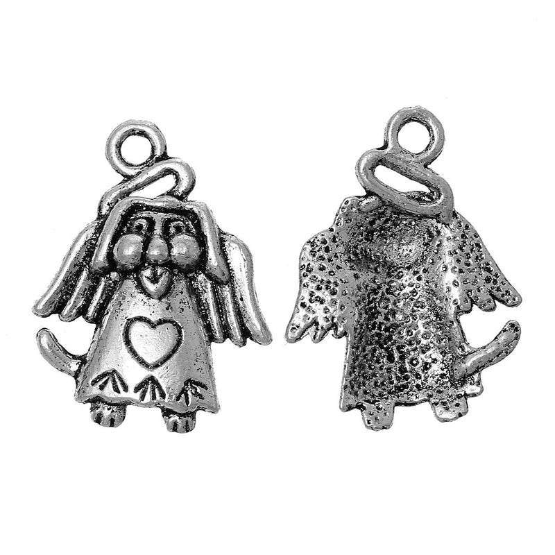 10 DOG with ANGEL Wings Silver Tone Charm Pendant, pet memorial charms, chs2191