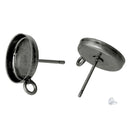10 (5 pairs) distressed gunmetal brass cabochon bezel setting earring post components, with loop, fits 12mm round inside bezel tray  fin0503