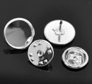 10 Bright Silver Plated Metal TIE TACK Pins, brooch pins, fits 12mm (1/2") round cabochons bezel tray, clutch back pins, fin0507
