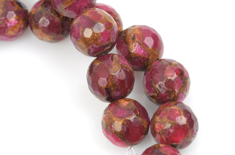 12mm RUBY RED Composite Golden Quartz Round Beads, faceted, 1 strand, gmx0026