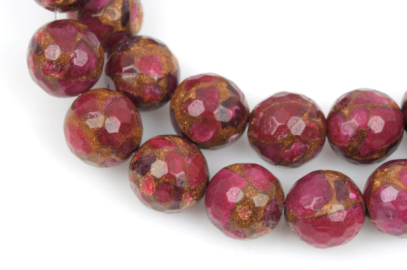 8mm RUBY RED Composite Golden Quartz Round Beads, faceted, 1 strand, gmx0034