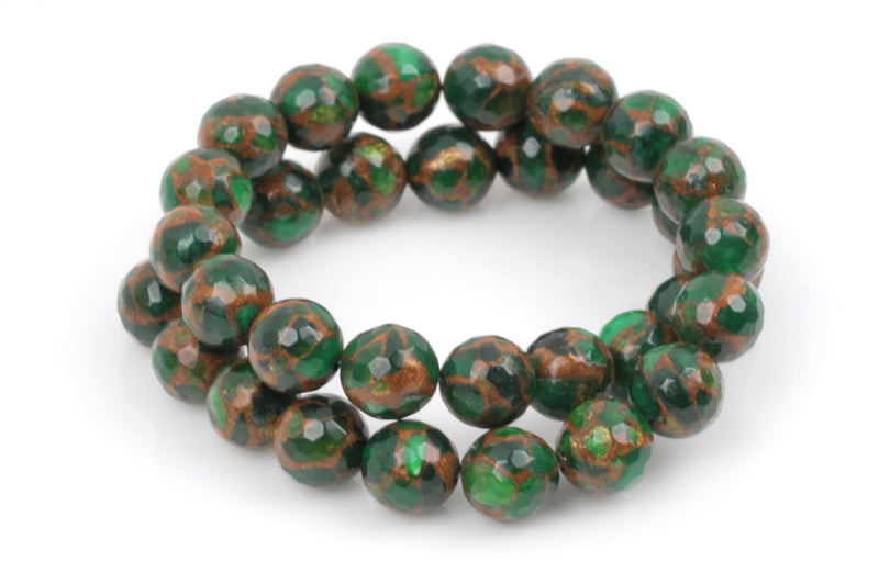 10mm EMERALD GREEN Composite Golden Quartz Round Beads, faceted, 1 strand, gmx0031