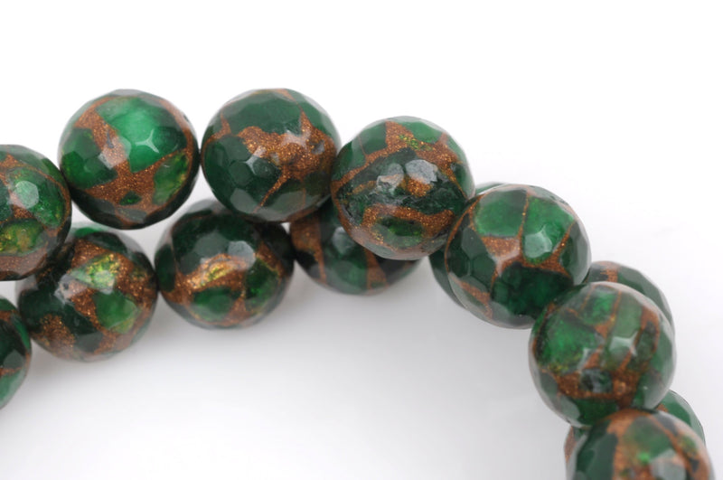 10mm EMERALD GREEN Composite Golden Quartz Round Beads, faceted, 1 strand, gmx0031