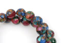 8mm MIXED Green Blue Red Composite Golden Quartz Round Beads, faceted, 1 strand, gmx0035