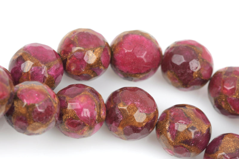 10mm RUBY RED Composite Golden Quartz Round Beads, faceted, 1 strand, gmx0030