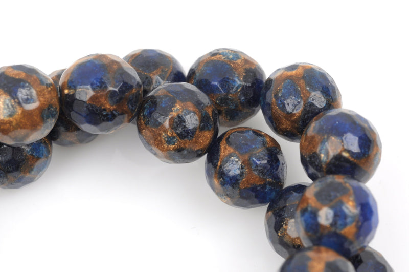 12mm ROYAL BLUE Composite Golden Quartz Round Beads, faceted, 1 strand, gmx0027